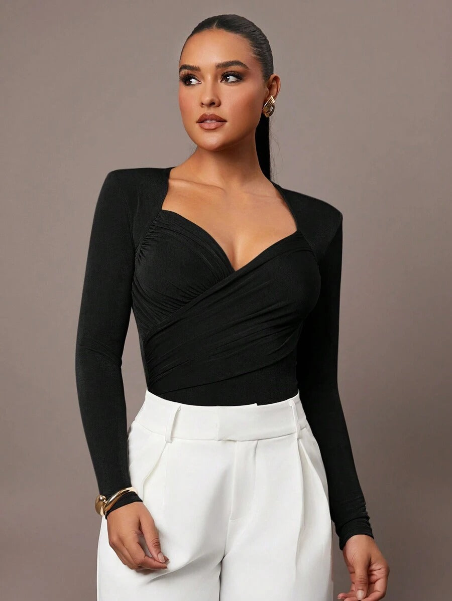Black Petite Jumpsuit Ruffles & Asymmetrical Ribbed Design