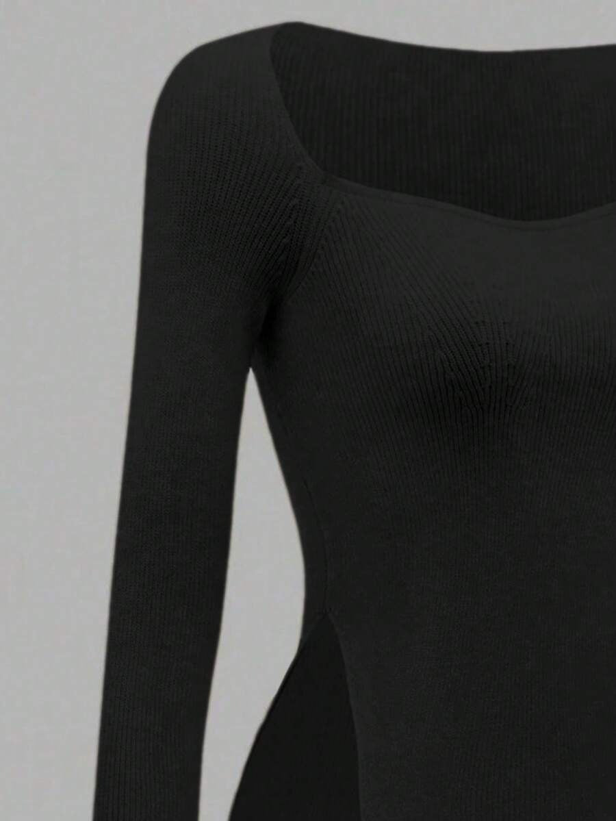 Black Vintage Knit Top Maija Ribbed Crochet Style Blouse