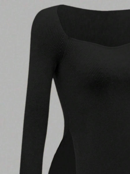 Black Vintage Knit Top Maija Ribbed Crochet Style Blouse