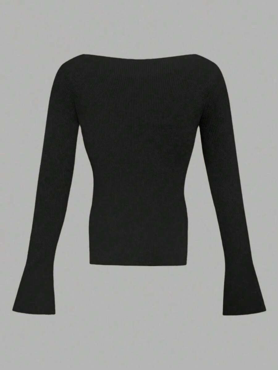 Black Vintage Knit Top Maija Ribbed Crochet Style Blouse