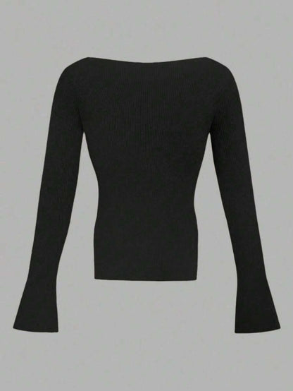 Black Vintage Knit Top Maija Ribbed Crochet Style Blouse