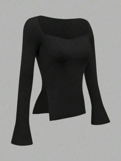 Black Vintage Knit Top Maija Ribbed Crochet Style Blouse