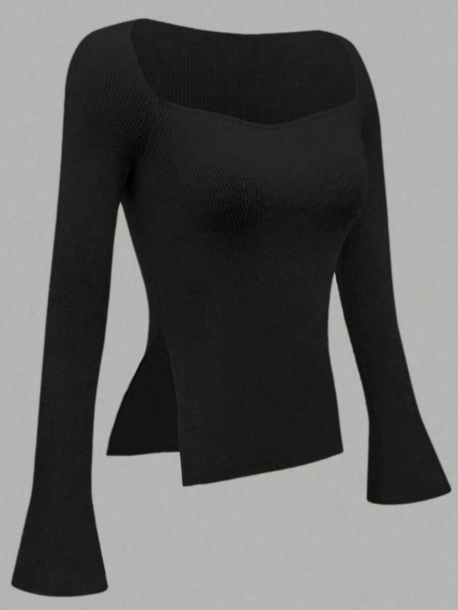 Black Vintage Knit Top Maija Ribbed Crochet Style Blouse