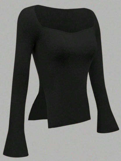 Black Vintage Knit Top Maija Ribbed Crochet Style Blouse