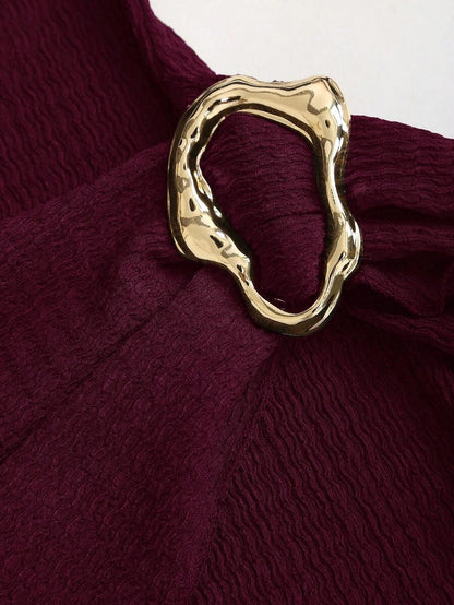 Bodycon Midi Dress with Wide Sleeves and Tie Waist, Simple Design for Women