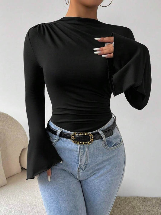 Bodysuit with Bell Sleeves-Black