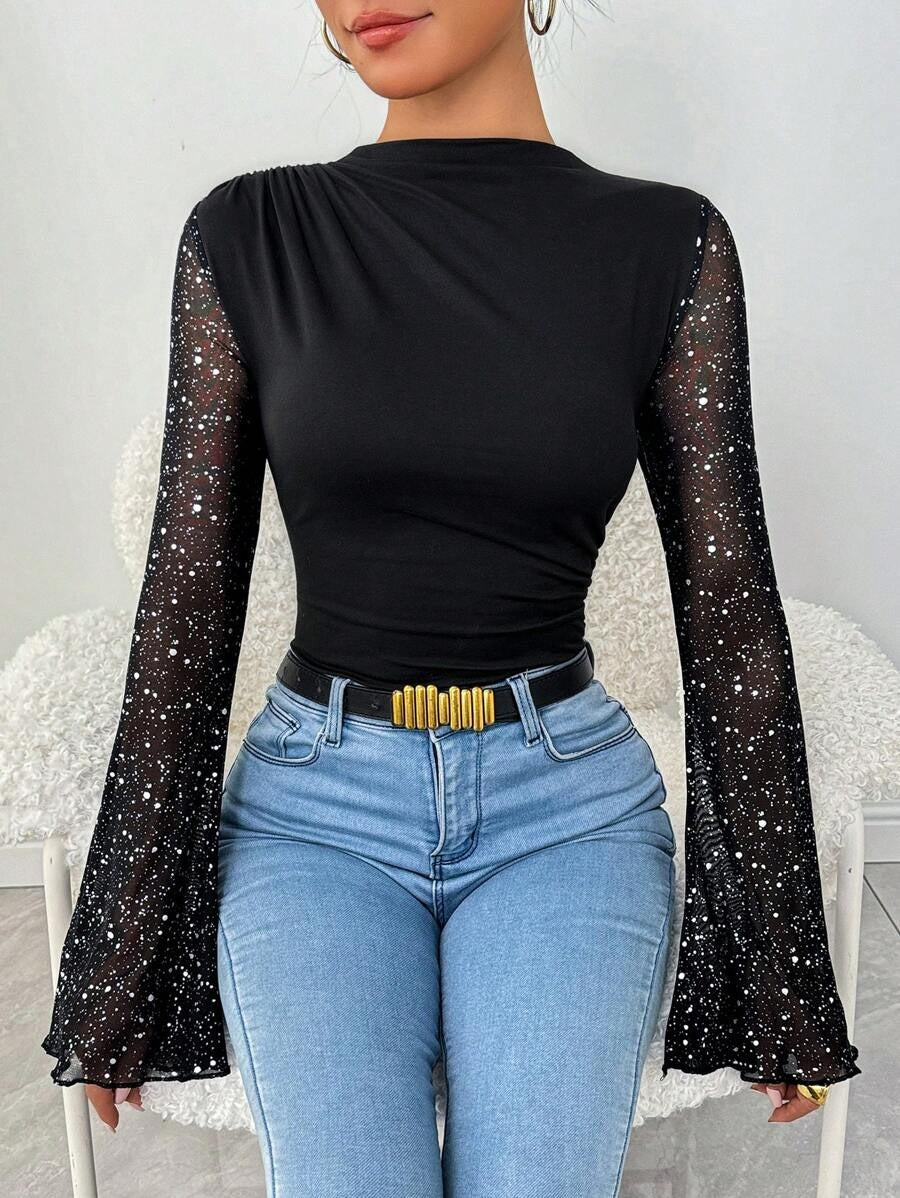 Bodysuit, Tight-Fitting, Ruffled, Silver Plated