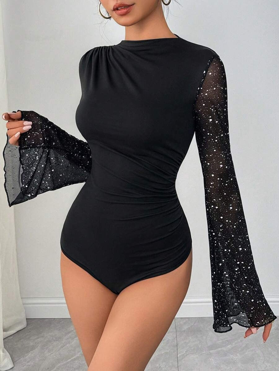 Bodysuit, Tight-Fitting, Ruffled, Silver Plated