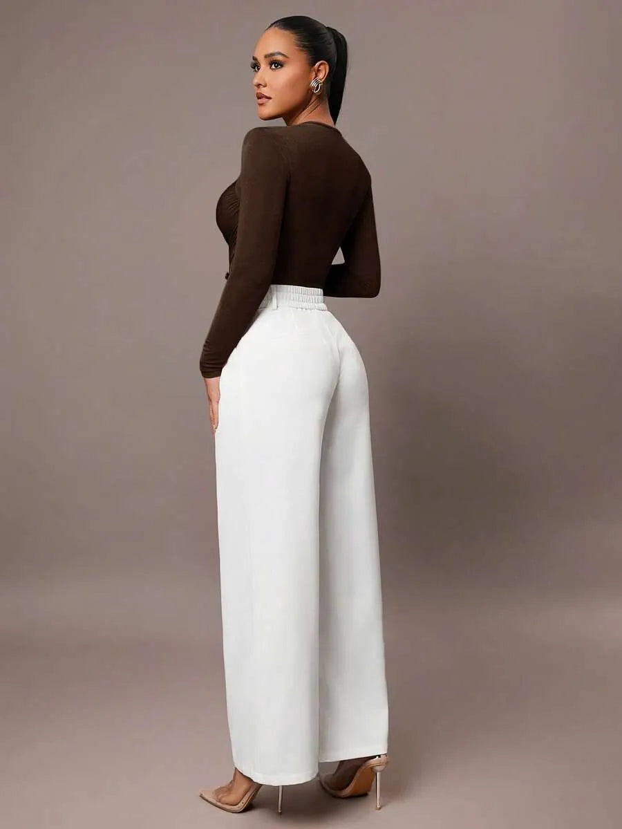 Brown Petite Jumpsuit Ruffles & Asymmetrical Ribbed Design