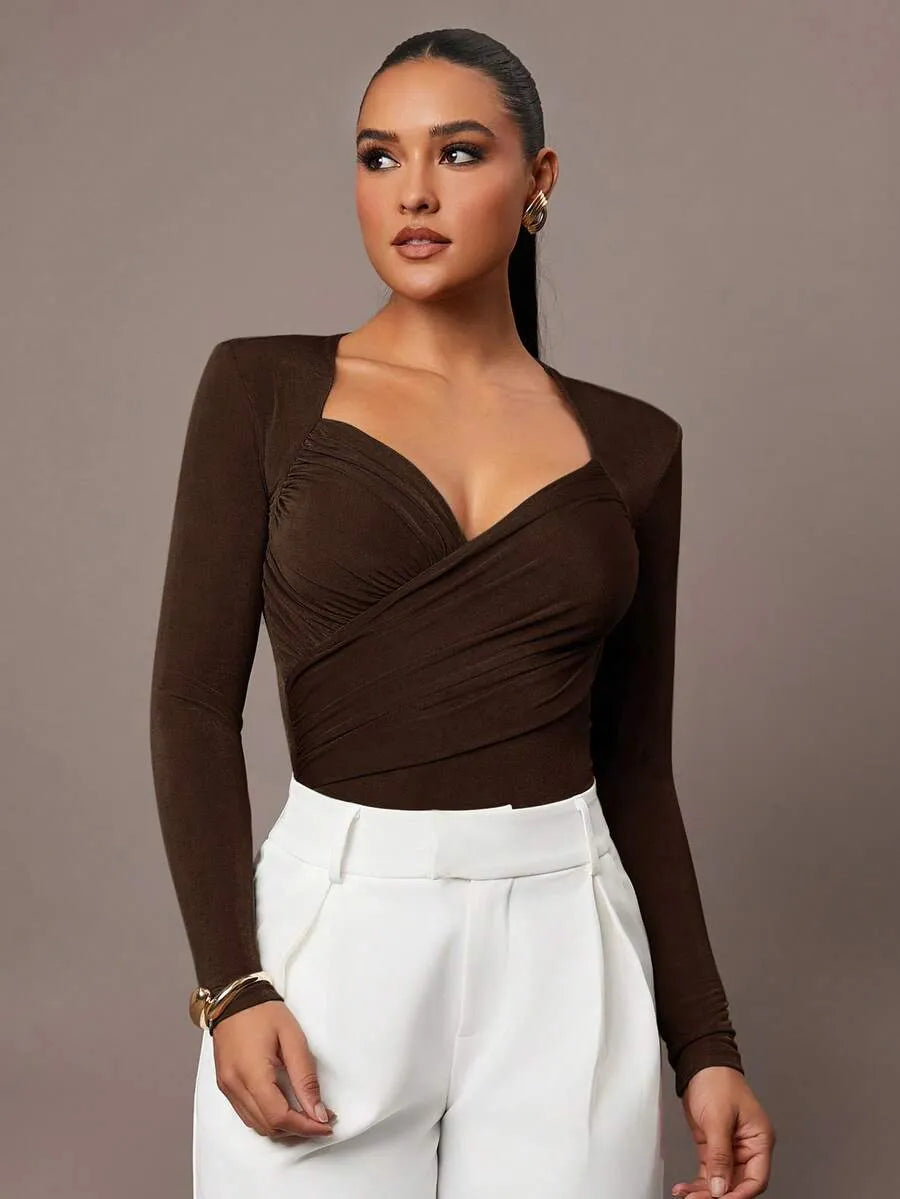 Brown Petite Jumpsuit Ruffles & Asymmetrical Ribbed Design