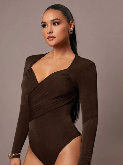Brown Petite Jumpsuit Ruffles & Asymmetrical Ribbed Design