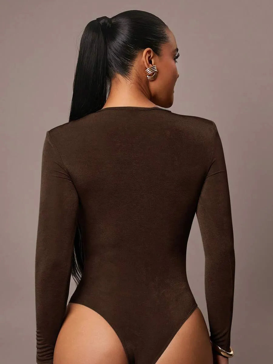 Brown Petite Jumpsuit Ruffles & Asymmetrical Ribbed Design