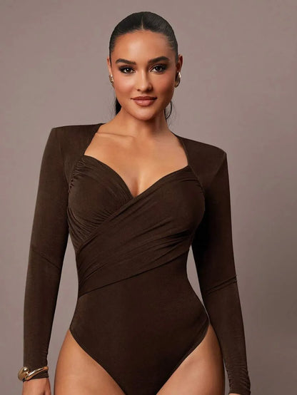 Brown Petite Jumpsuit Ruffles & Asymmetrical Ribbed Design