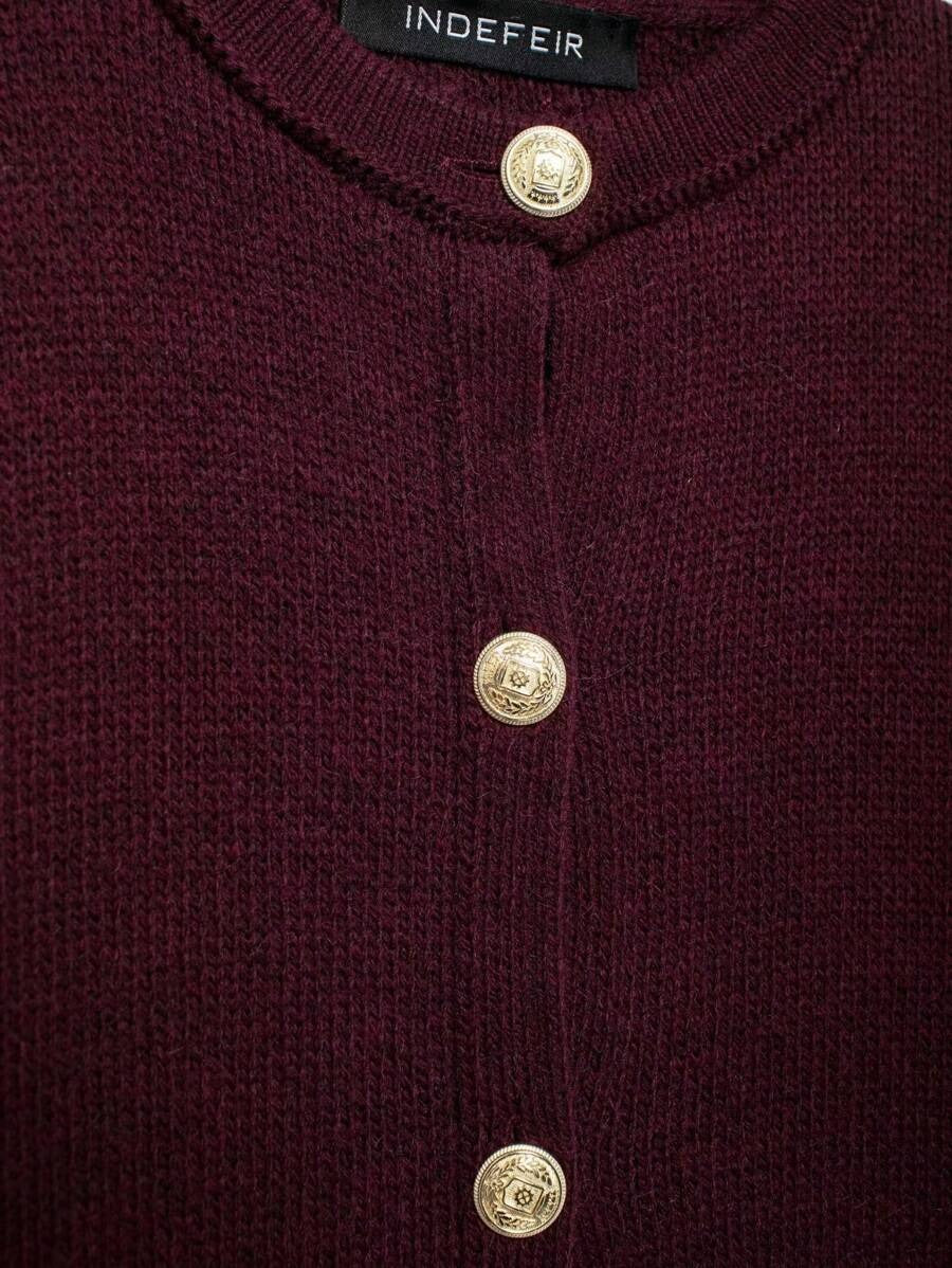 Burgundy casual cardigan sweater with gold button details