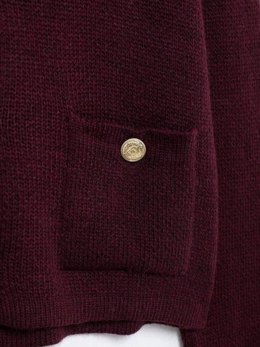 Burgundy casual cardigan sweater with gold button details
