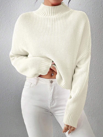 Casual Girls White Knitted Sweater – Comfortable Lightweight Ribbed Short Pullover
