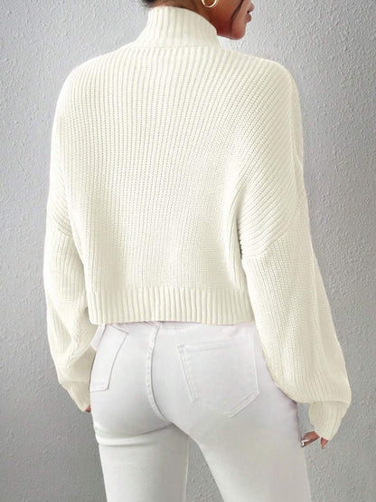 Casual Girls White Knitted Sweater – Comfortable Lightweight Ribbed Short Pullover