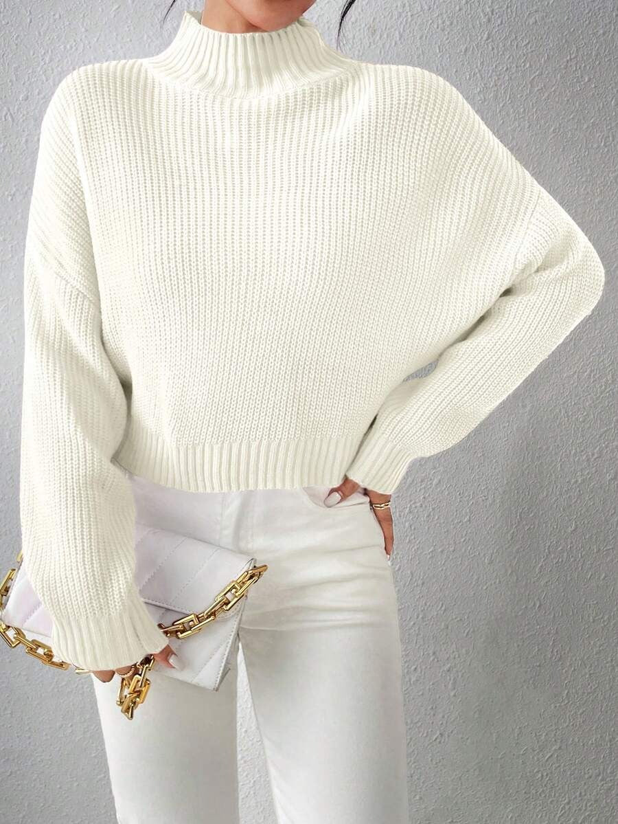 Casual Girls White Knitted Sweater – Comfortable Lightweight Ribbed Short Pullover