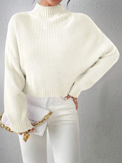 Casual Girls White Knitted Sweater – Comfortable Lightweight Ribbed Short Pullover