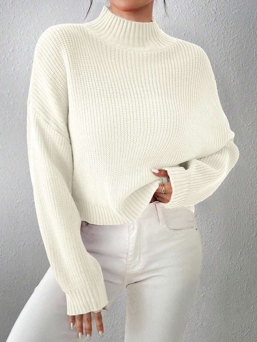 Casual Girls White Knitted Sweater – Comfortable Lightweight Ribbed Short Pullover