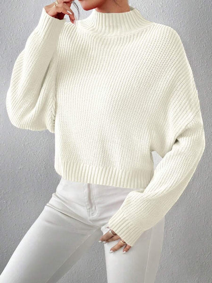 Casual Girls White Knitted Sweater – Comfortable Lightweight Ribbed Short Pullover