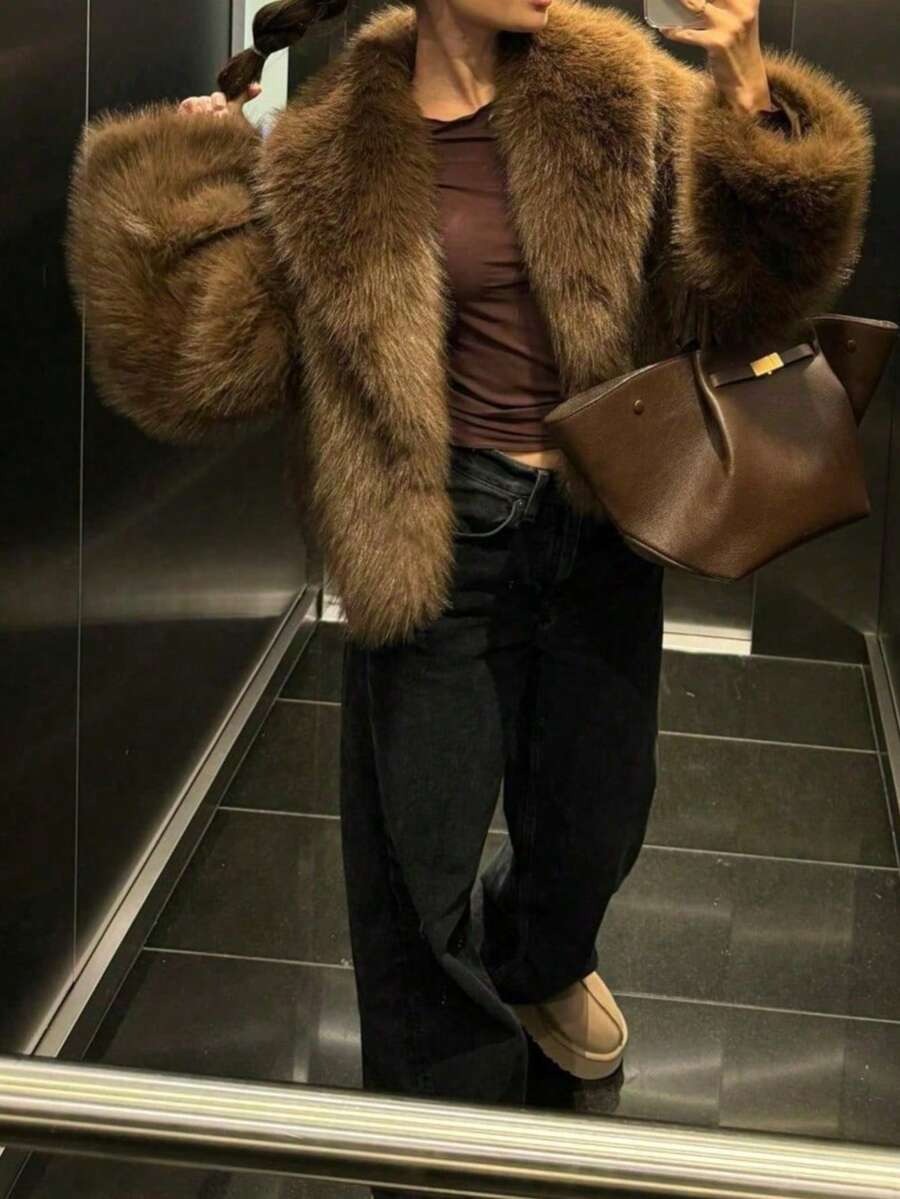 Deka Luxe Faux Fur Short Coat Faux Fox Winter Jacket for Women