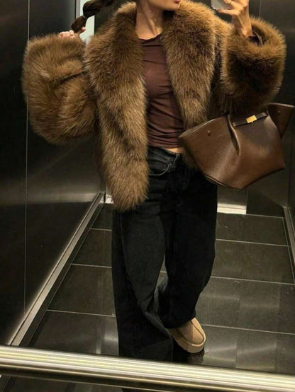 Deka Luxe Faux Fur Short Coat Faux Fox Winter Jacket for Women