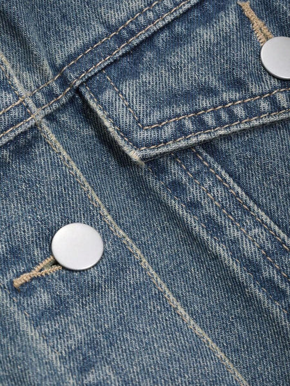 Denim Jacket Button Front Casual Style with Pockets