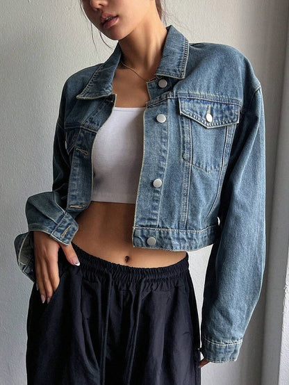 Denim Jacket Button Front Casual Style with Pockets