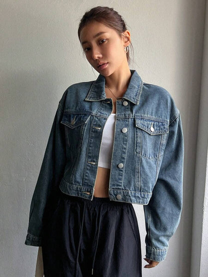Denim Jacket Button Front Casual Style with Pockets