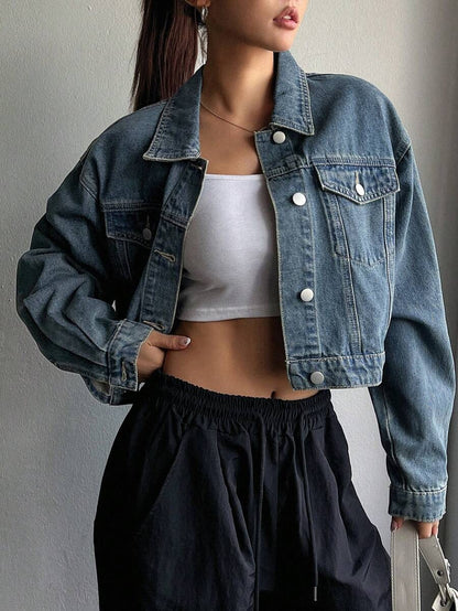 Denim Jacket Button Front Casual Style with Pockets