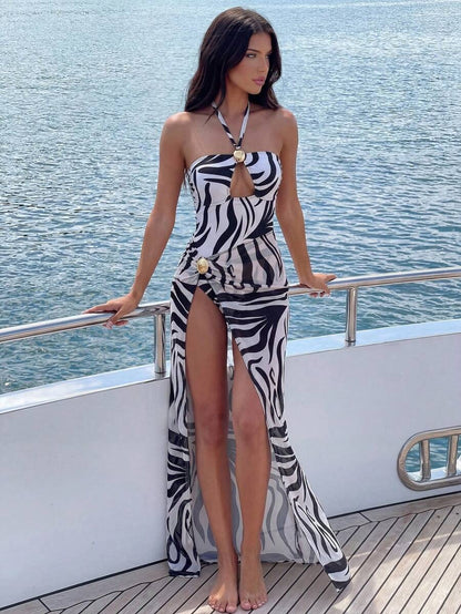 Elegant High-Cut Swimsuit Set with Mesh Skirt – Summer Beach & Resort Style