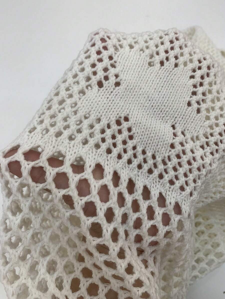 Elegant Resort Dress with 3D Floral Embroidery, White Hollow Crochet Look, Open Back
