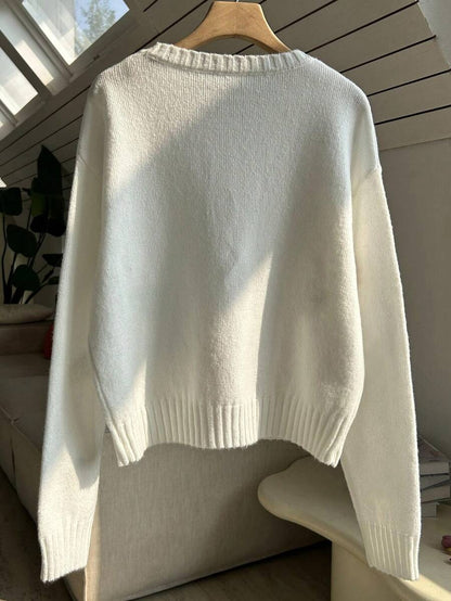 Floral Embroidered Knitwear Long Sleeve Loose Fit