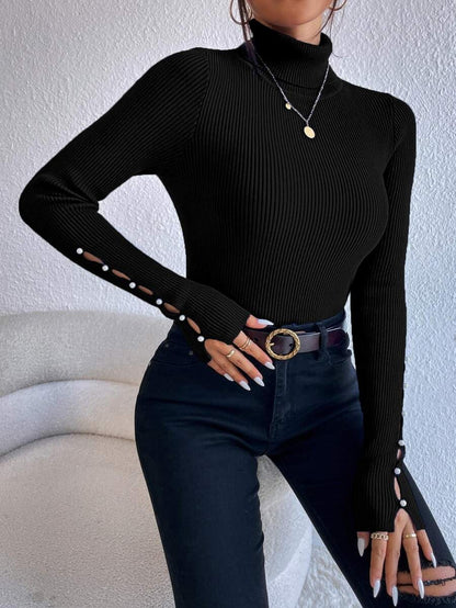 High-Neck Button Down Wool Sweater Long Sleeve Knitwear