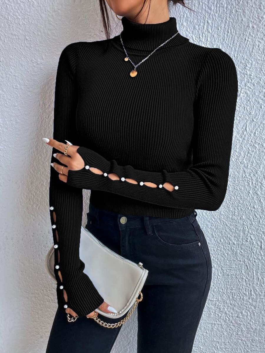 High-Neck Button Down Wool Sweater Long Sleeve Knitwear