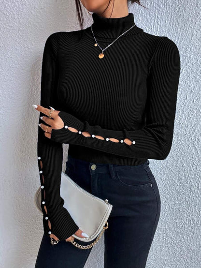 High-Neck Button Down Wool Sweater Long Sleeve Knitwear