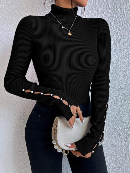 High-Neck Button Down Wool Sweater Long Sleeve Knitwear