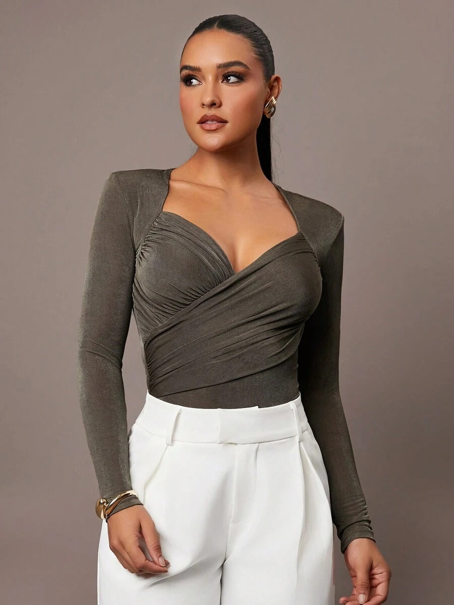 Petite Jumpsuit Ruffles & Asymmetrical Ribbed Design Olive Green