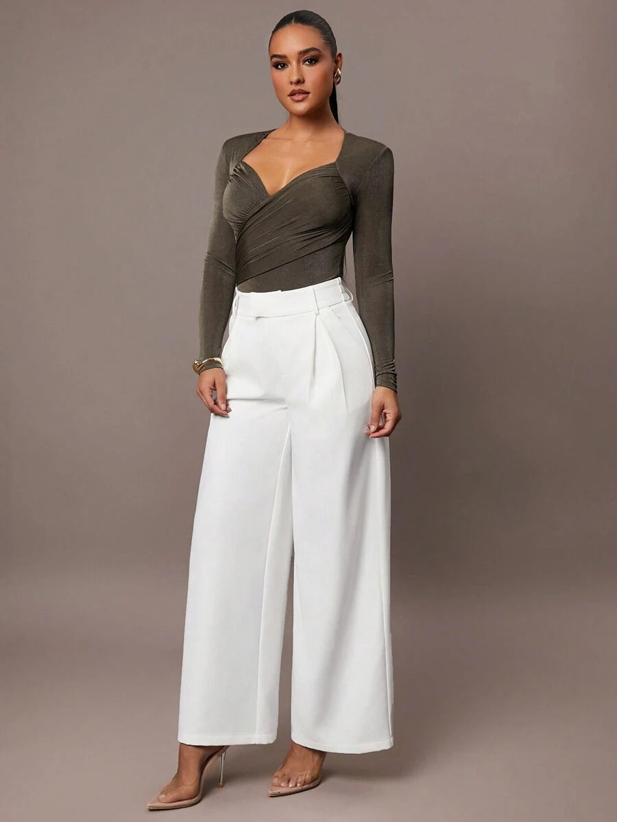 Petite Jumpsuit Ruffles & Asymmetrical Ribbed Design Olive Green