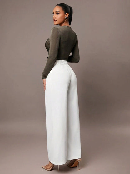 Petite Jumpsuit Ruffles & Asymmetrical Ribbed Design Olive Green