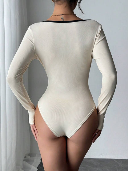 One Piece Bodysuit with Long Sleeves and High Waist for Women