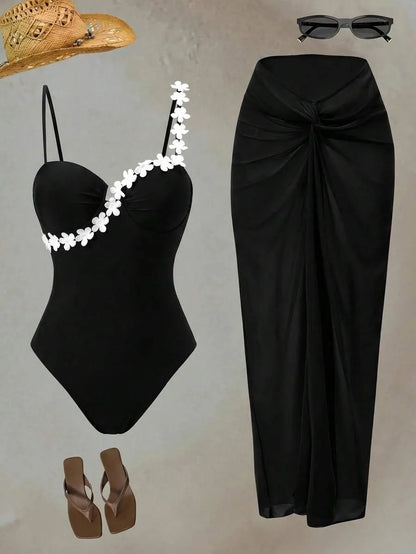 One-Piece Set with Shaped Cups and Push-Up Bra in Yellow with Skirt