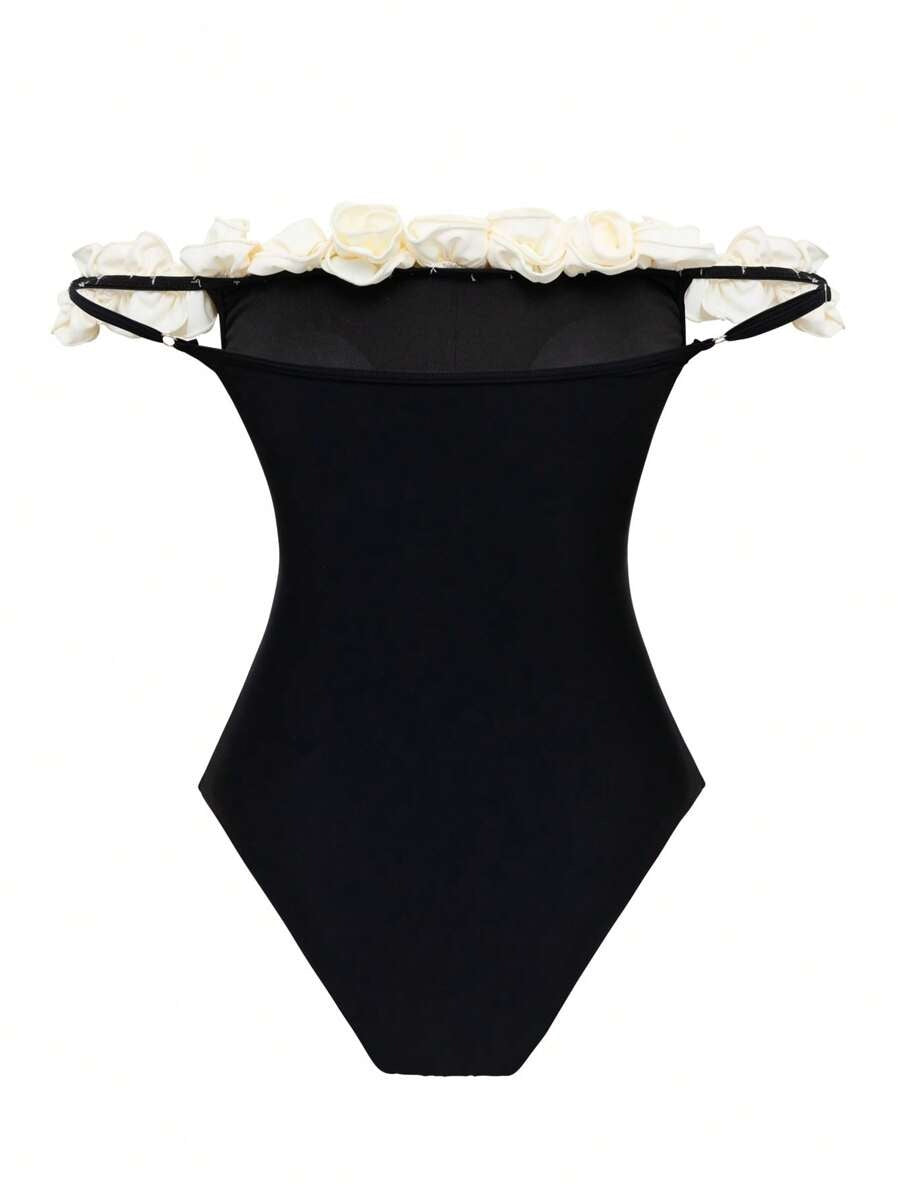 One-Piece Swimsuit Long – Black Floral Print, Chic Bodycon Beach Style