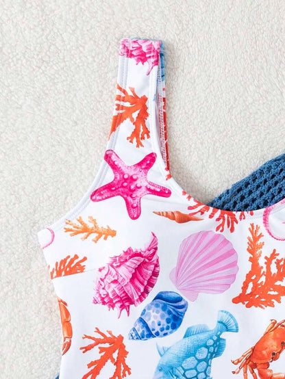 One-Piece Swimsuit – Women’s Printed Round Neck Open-Back Summer Style