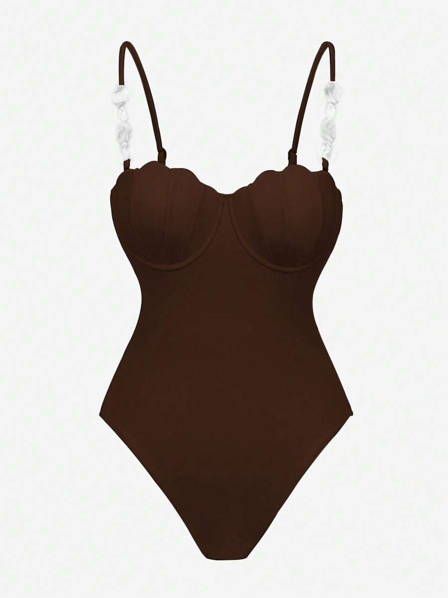 2-Piece Set Elegant One-Piece Swimsuit & Braided Cover-Up Skirt