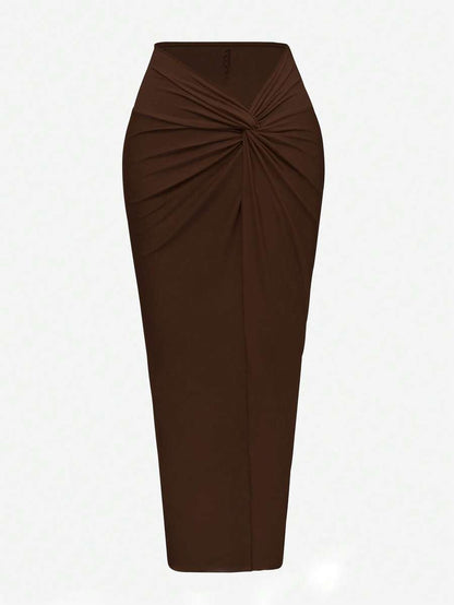 2-Piece Set Elegant One-Piece Swimsuit & Braided Cover-Up Skirt