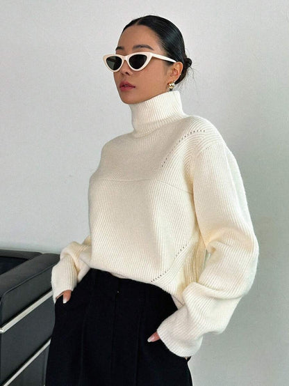 Oversized High-Neck Wool Sweater for Women Drop Shoulder Fall Style