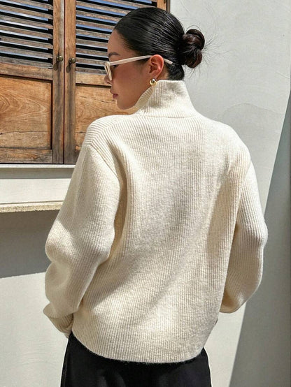 Oversized High-Neck Wool Sweater for Women Drop Shoulder Fall Style
