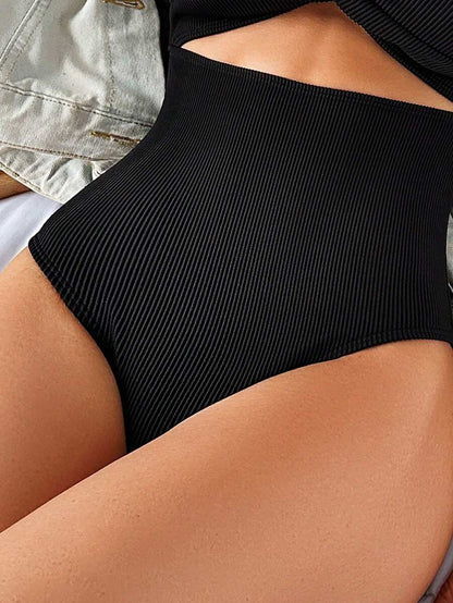 One-Piece Swimsuit Hollow Out Twist Front Ruffle Trim